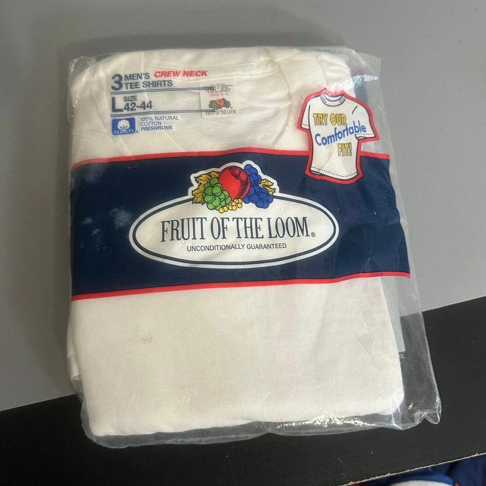Vintage 1992 Fruit of the Loom 3 Pack Men Crew Neck Tee Shirts White Large 42-44